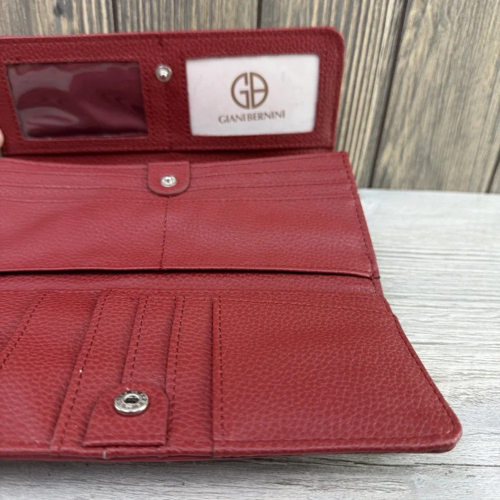GIANI BERNINI Soft Pebble Leather Wallet Red Card Holder Snap Closure New